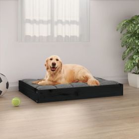 Solid Wood Pine Dog Bed Black 28.1"x21.3"x3.5" (W x D x H)