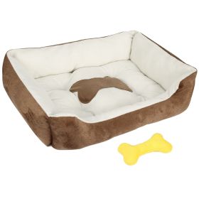 Fleece Dog Bed Brown and White (Color: Brown, Size: S)