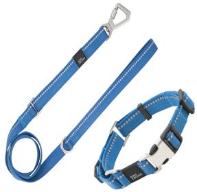 Pet Life Advent Outdoor Series Dog Leash and Collar (Color: Blue, Size: Large)